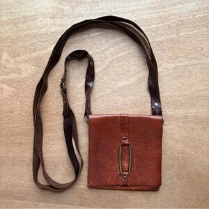 Brown Leather Small Crossbody Saddle Bag 2 Straps Magnetic Closure Western Boho
